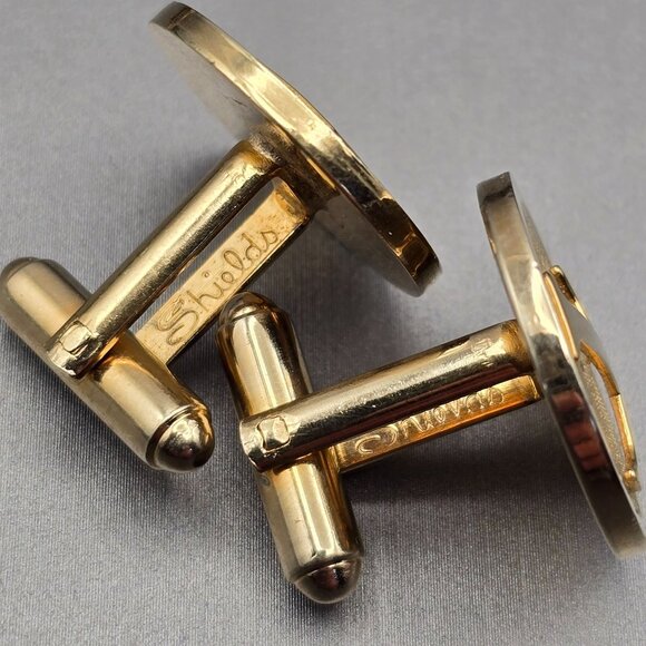 VTG Shields Gold Tone Monogram T Cufflinks & Tie Clip Set 1.5" & .75" Textured - Picture 8 of 9